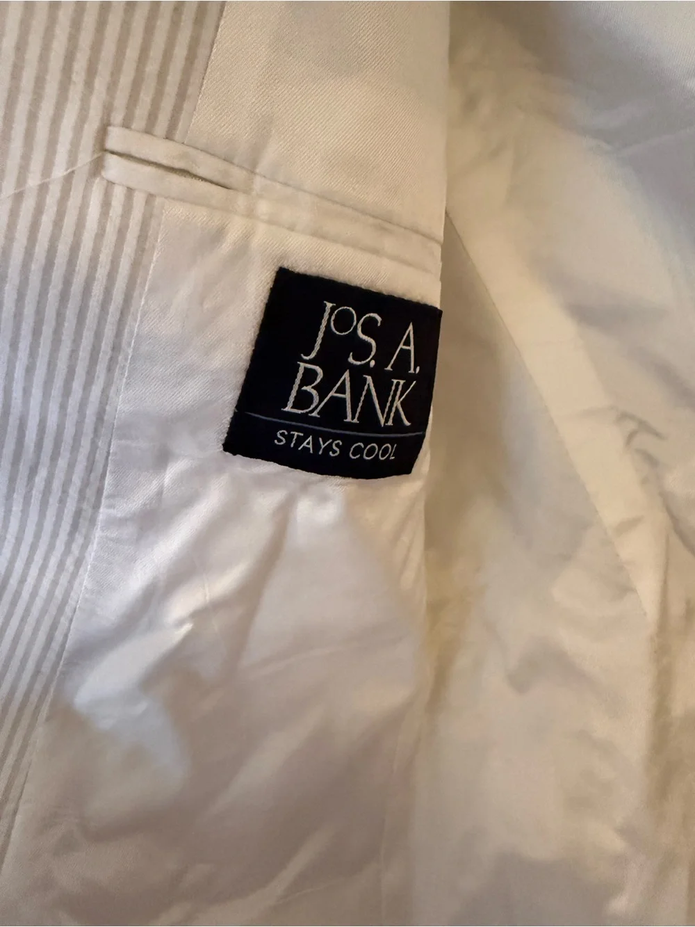 Jos A Bank 38S Men's Cream Pinstripe Blazer- Stay Cool